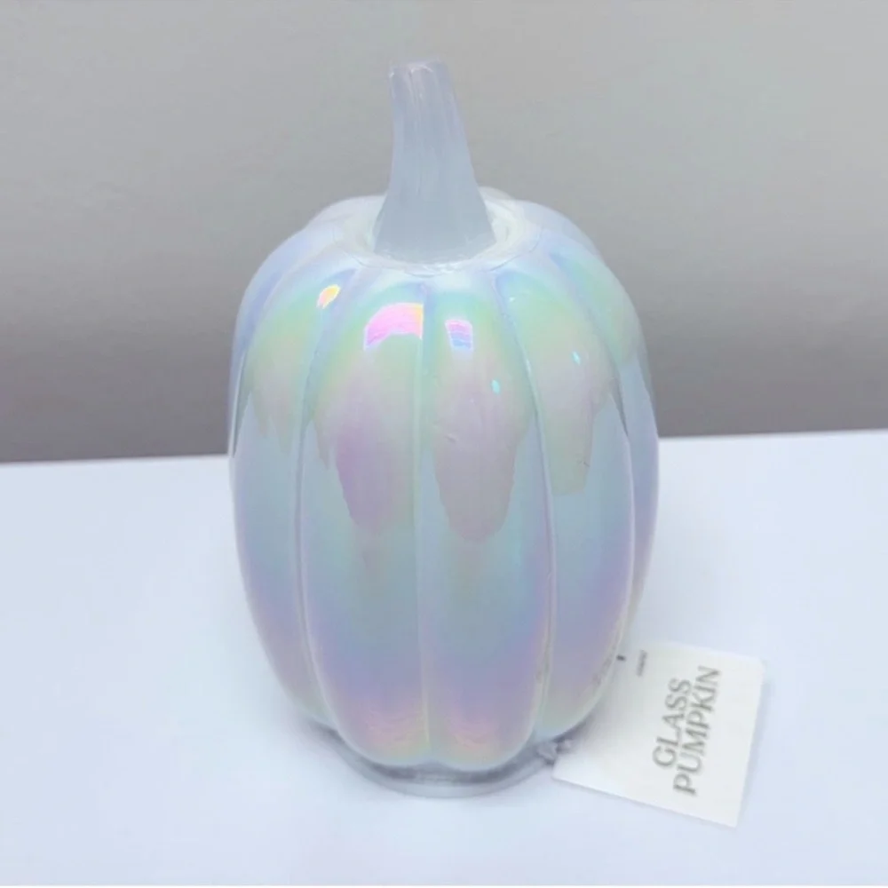 New! Target Bullseye Playground White Iridescent Glass Pumpkin Decor